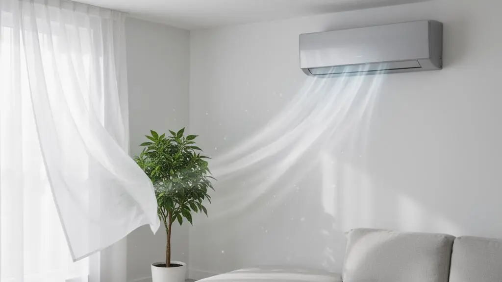 Salon lumineux et épuré symbolisant un air intérieur sain grâce à la climatisation